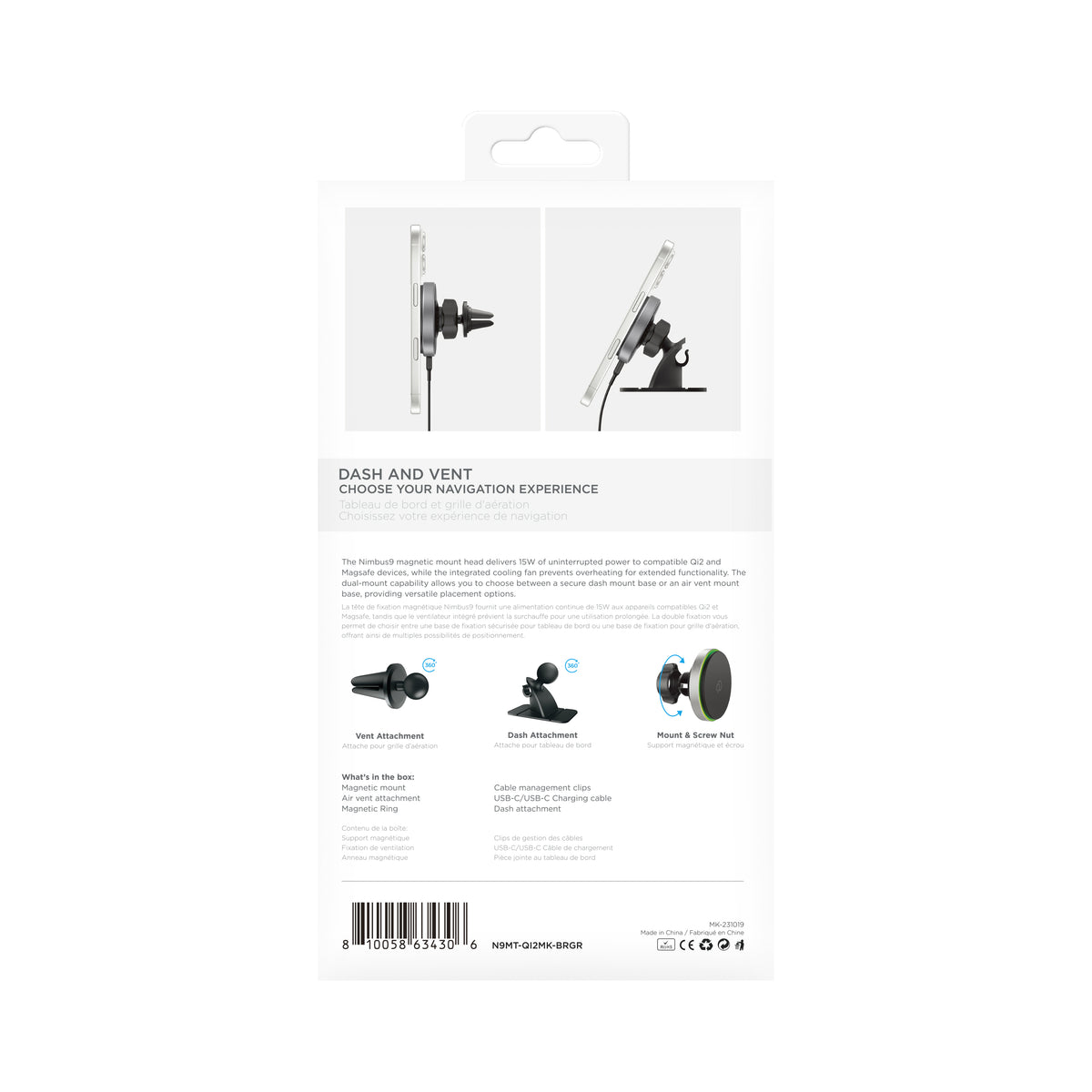 Nimbus9 Qi2 Wireless Charging Magnetic Phone Mount Kit
