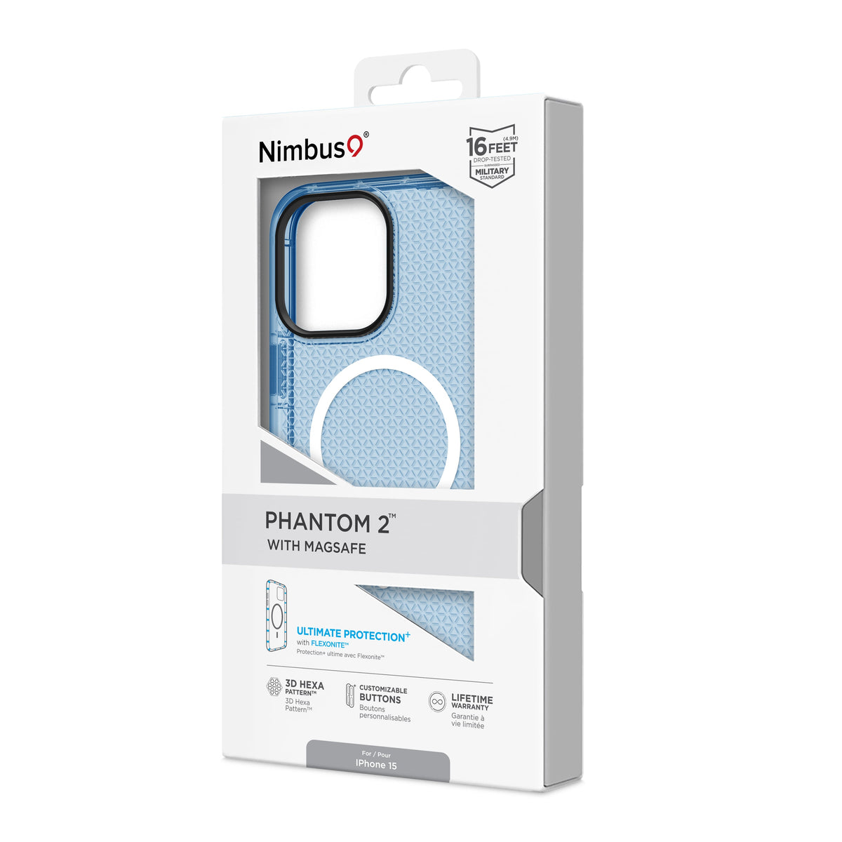 Coque MagSafe Nimbus9 Phantom 2 pour iPhone 15 – Bleu Pacifique