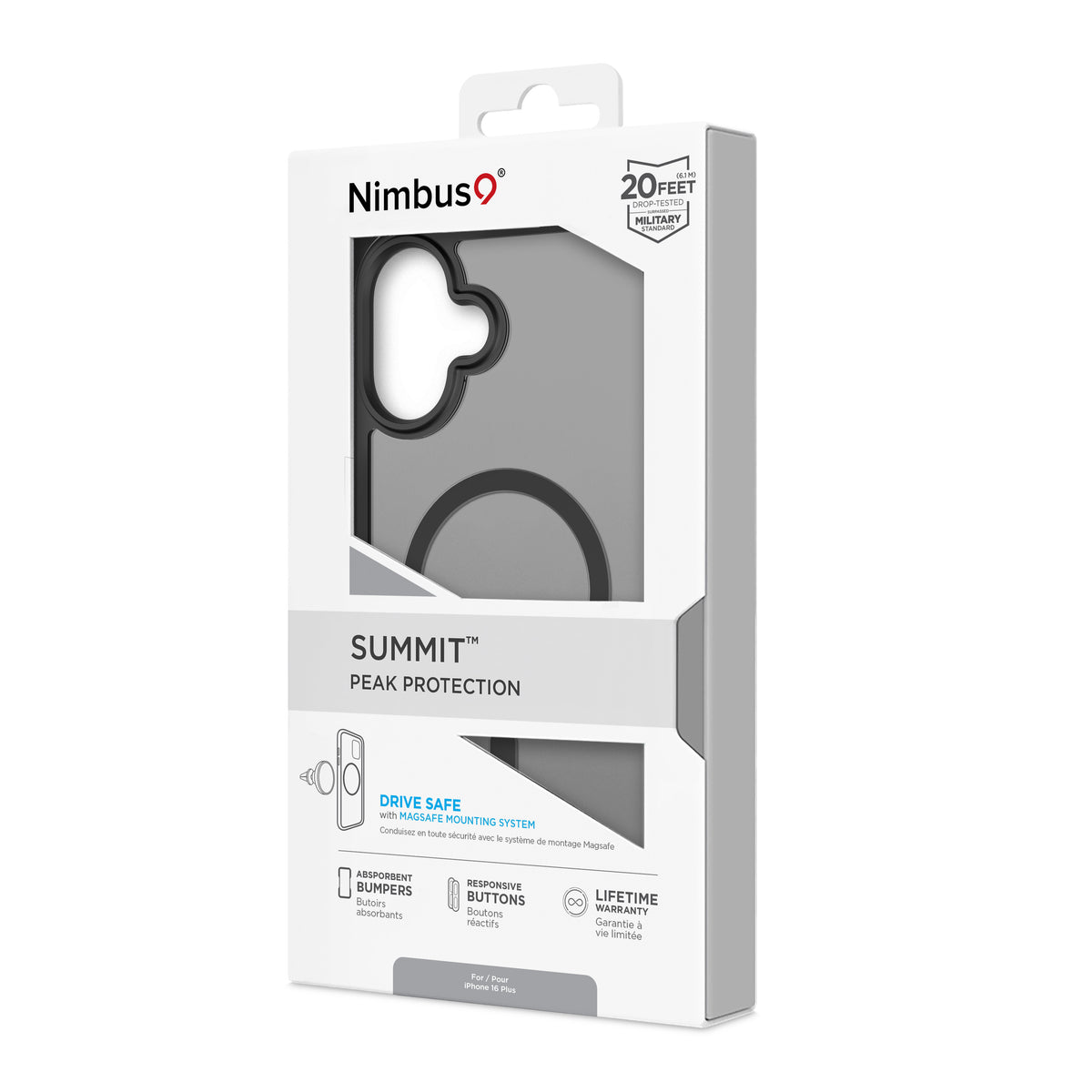 Funda MagSafe Nimbus9 Summit para iPhone 16 Plus - Negro escarcha