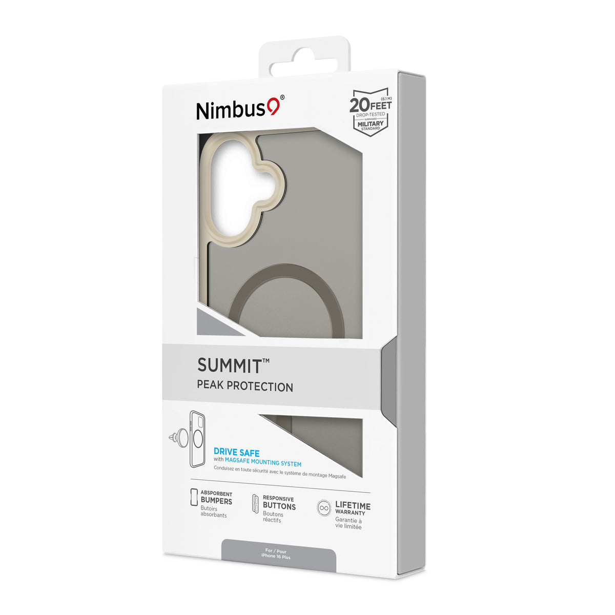 Funda MagSafe Nimbus9 Summit para iPhone 16 Plus - Gris topo escarchado