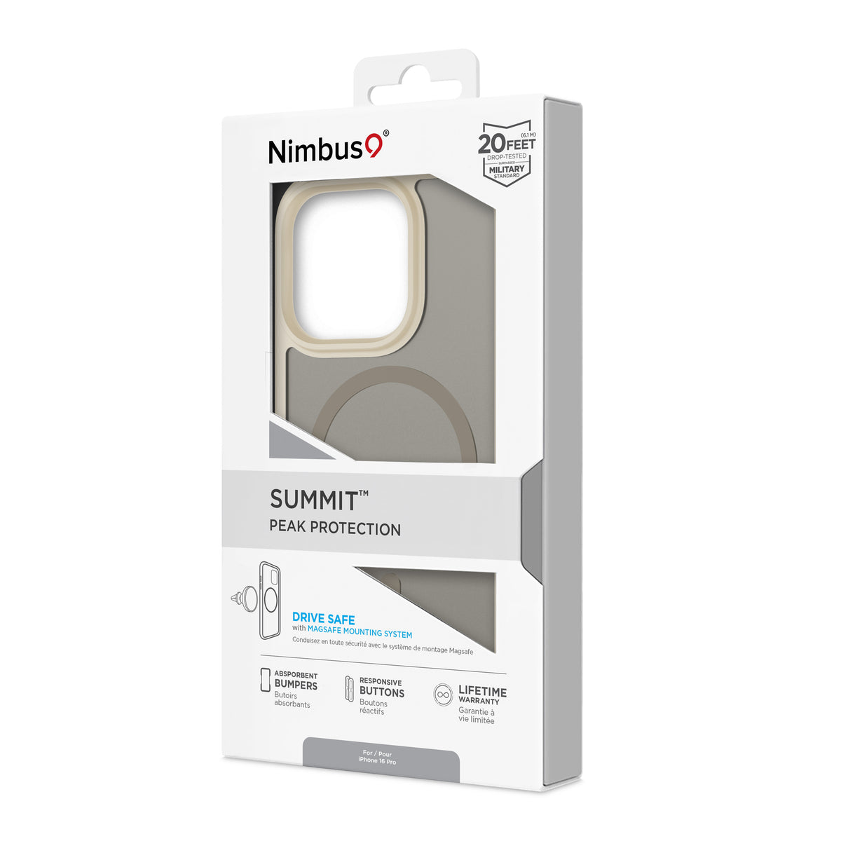 Funda MagSafe Nimbus9 Summit para iPhone 16 Pro - Gris topo escarchado