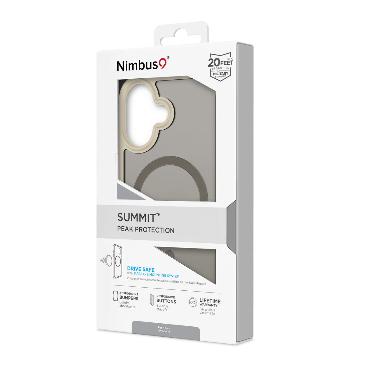 Funda MagSafe Nimbus9 Summit para iPhone 16 - Gris topo escarchado