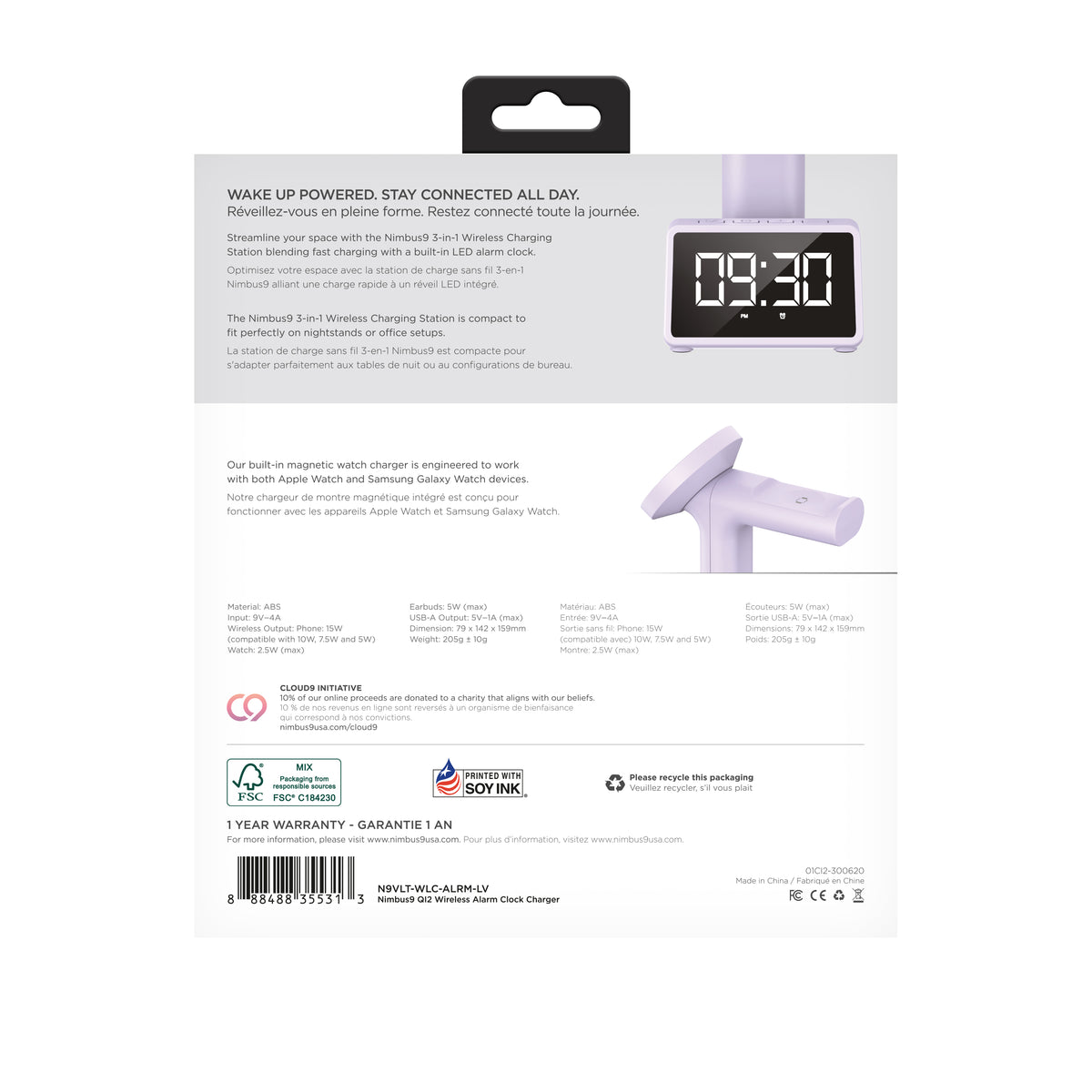 Nimbus9 Qi2 Wireless Charging Alarm Clock Stand MagSafe & Watch Compatible