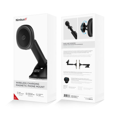 Soporte magnético para teléfono con ventosa y carga inalámbrica Nimbus9 - Negro