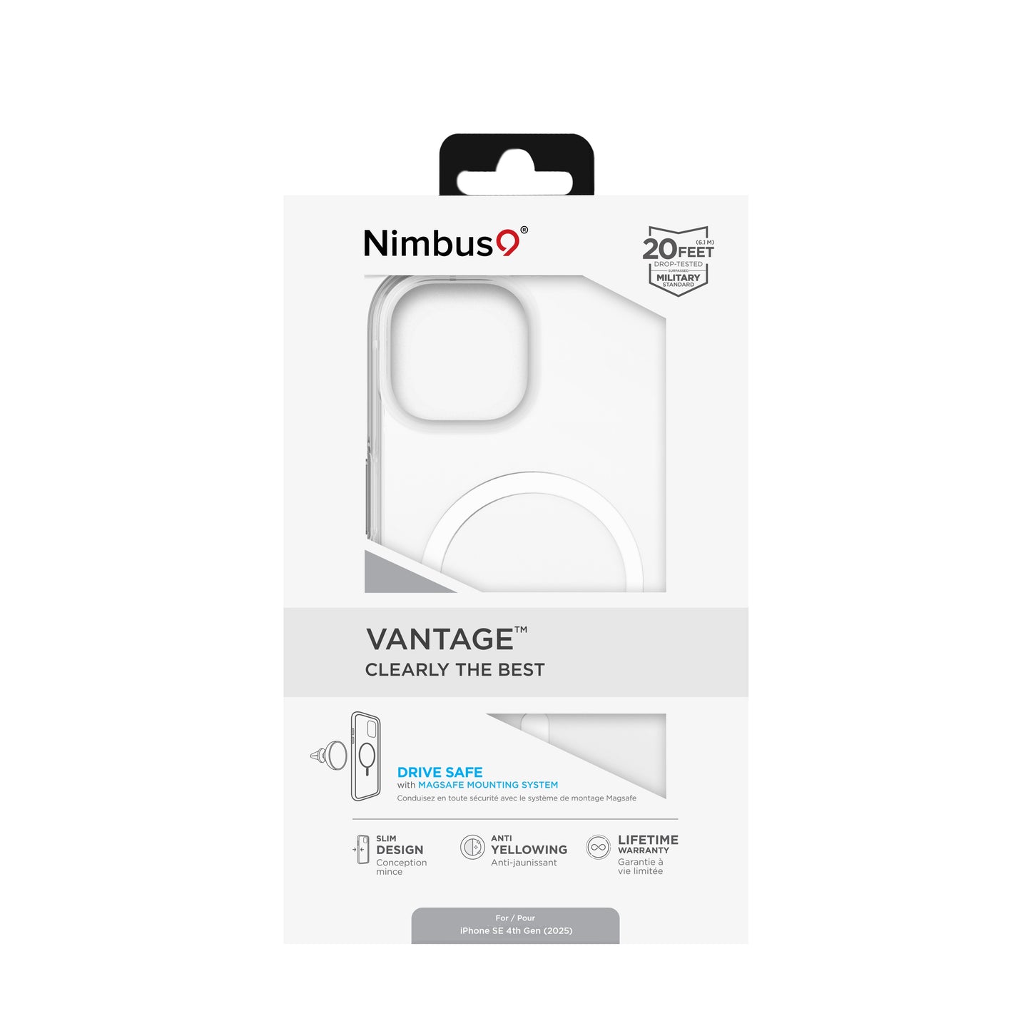 Funda MagSafe transparente Nimbus9 Vantage para iPhone 16e - Transparente